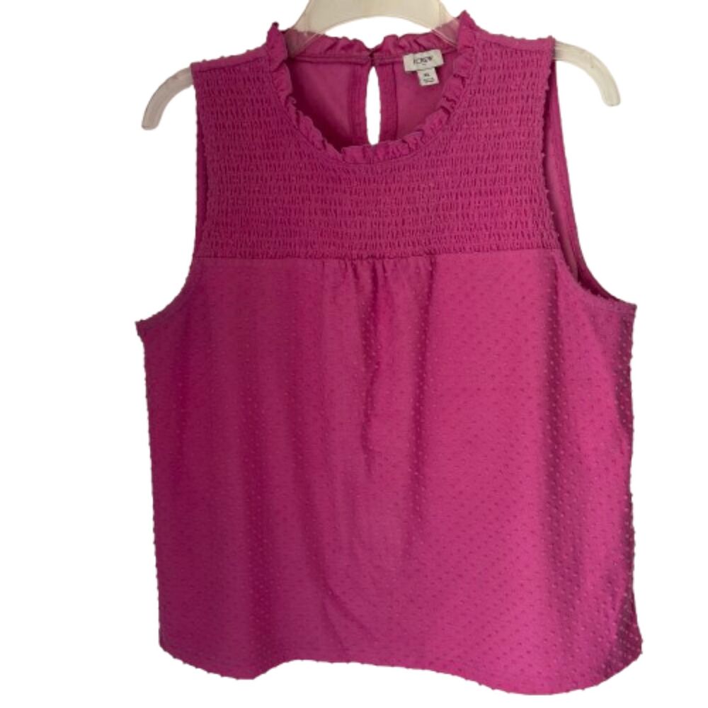 J.CREW Sleeveless Smocked Swiss Dot Pink Ruffle Collar Woman's XL Top #A